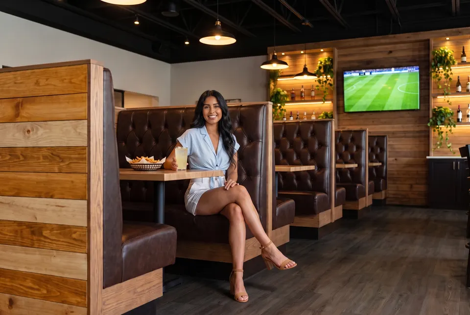 Woman in a booth at the MATCH pub